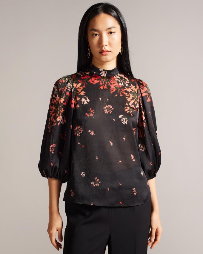 Chemisier Ted Baker High Neck Balloon Sleeve Noir Femme | OFT-42796402